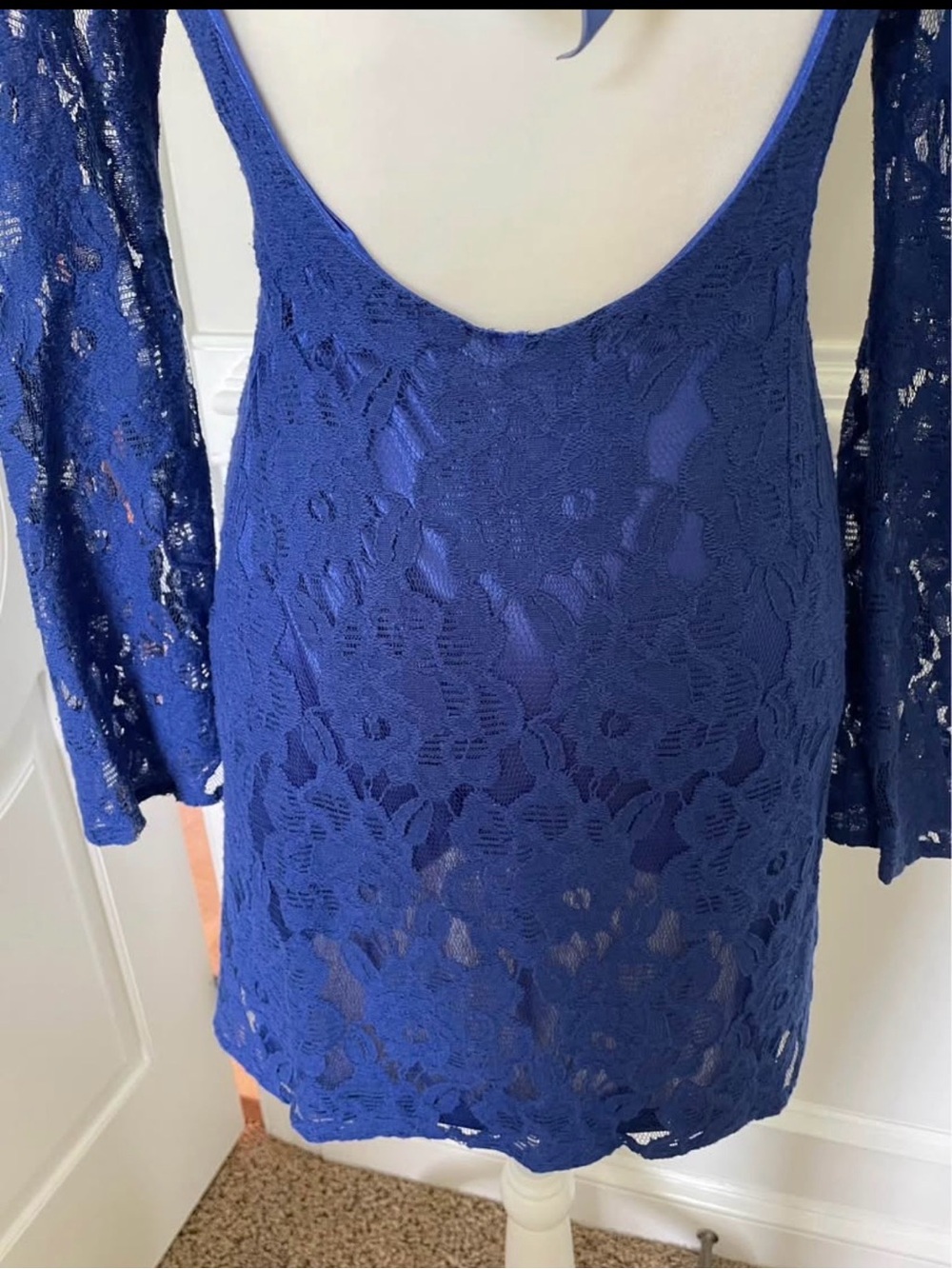 Miss Me Royal Blue Lace Long-Sleeve Mini Dress